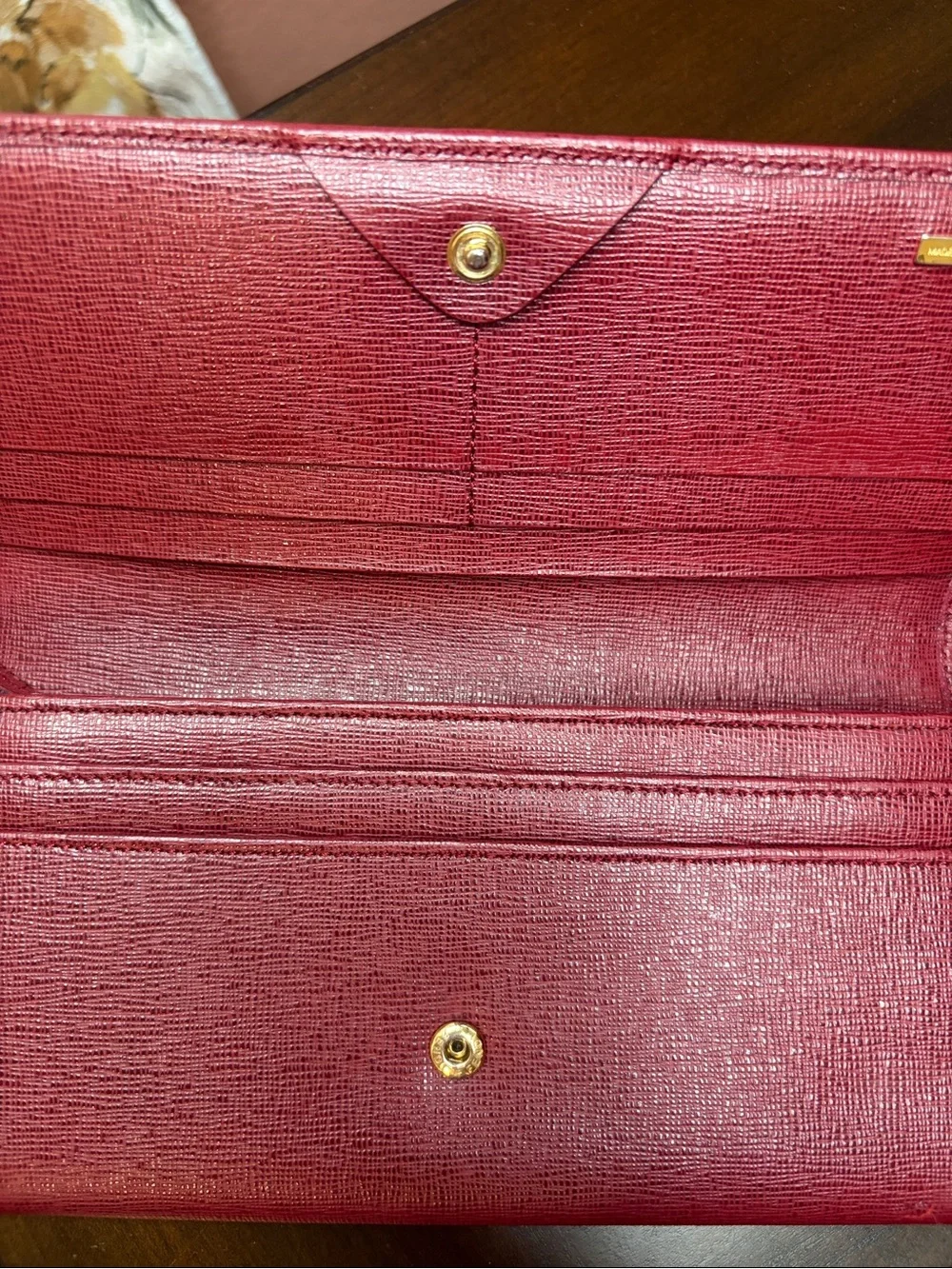 Fendi Burgundy Textured Leather Continental Wallet with Gold Plate with COA